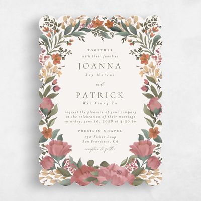 Beige Scalloped Wedding Invitation - Souci Classic