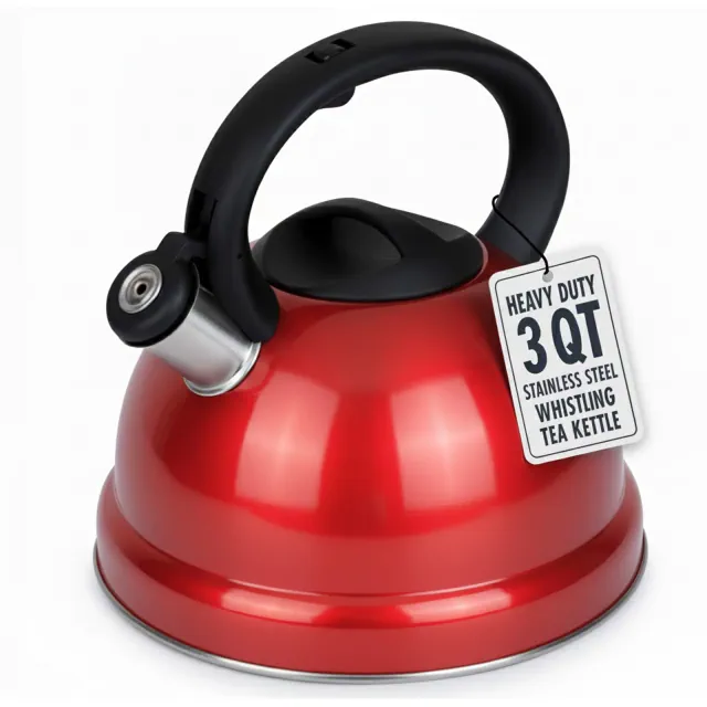 3 QT Stainless Steel Whistling Tea Kettle - Red
