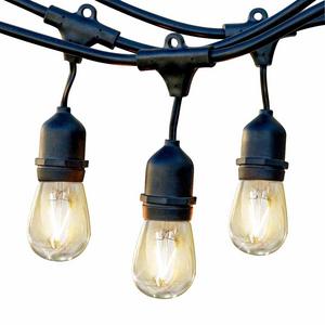 Brightech Ambience Pro LED Commercial Grade Outdoor String Lights with Hanging Sockets - Dimmable 2 Watt Bulbs - 24 Ft Market Cafe Edison Vintage Bistro Weatherproof Strand for Porch Patio Garden -Blk