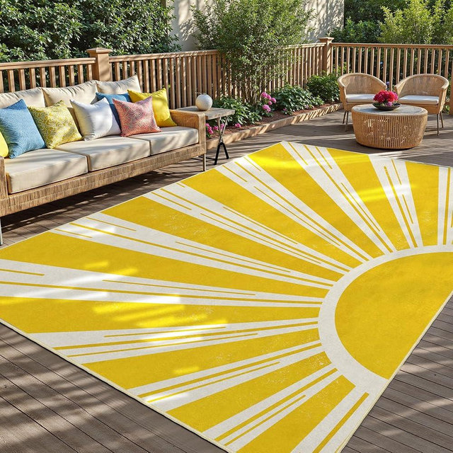 Arenarug Outdoor Indoor Area Rug Boho Sun Washable Outdoor Patio Rugs Medieval Aesthetic Vintage Abstract Art Non-Slip Carpet for Living Room, Patio, Porch, Pool Deck (5x8)
