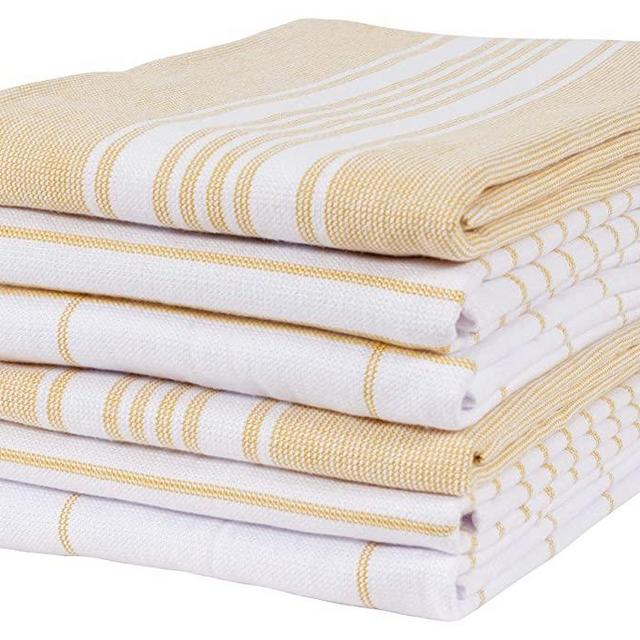 KAF Home Monaco Mixed Yarn Dyed Reversible Terry Dish Towel Set of 6, 100-Percent Egyptian Cotton, 18 x 28-inch Kitchen Towels (Mineral Yellow)