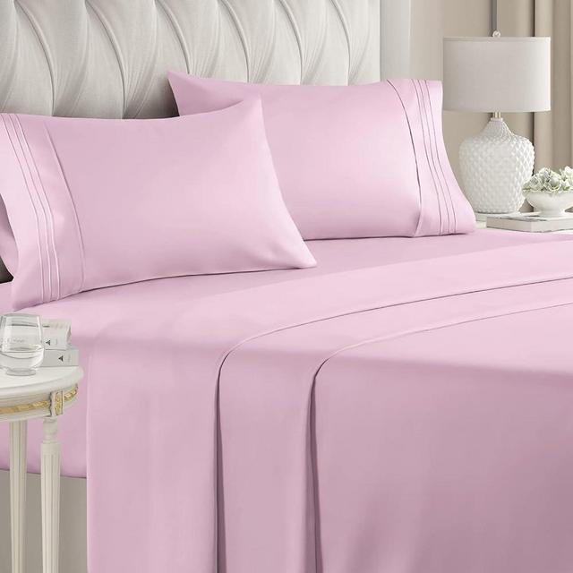 Queen Size 4 Piece Bedding Sheet Set - Breathable & Cooling Bed Sheets - Hotel Luxury Bed Sheets for Women & Men- Deep Pockets - Easy-fit - Soft & Wrinkle Free - Home Decor - Light Pink Oeko-Tex Set