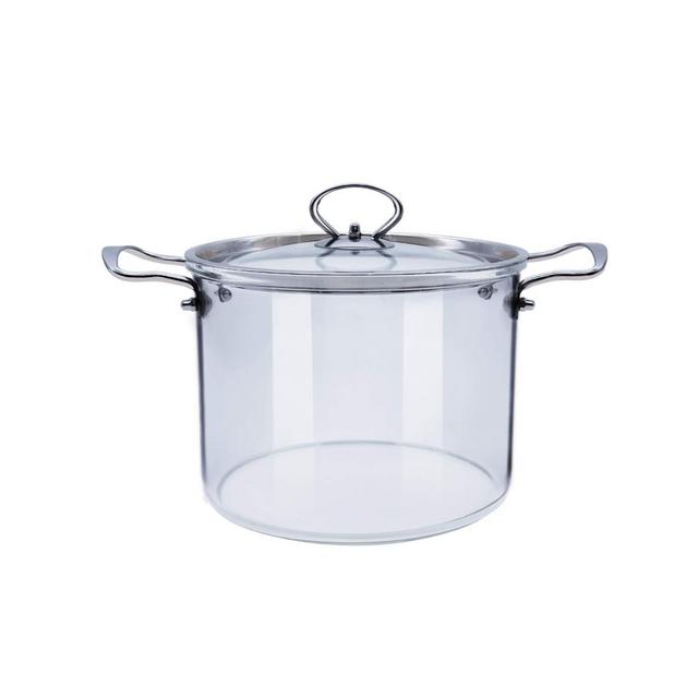Glass Saucepan with Lid for Cooking Glass Pot Stovetop 5L Heat Resistant ABHOME Stainless Steel Double Handles Stovetop Clear Glassware for Cooking Milk, Pasta Baby Food (5 Liter) …