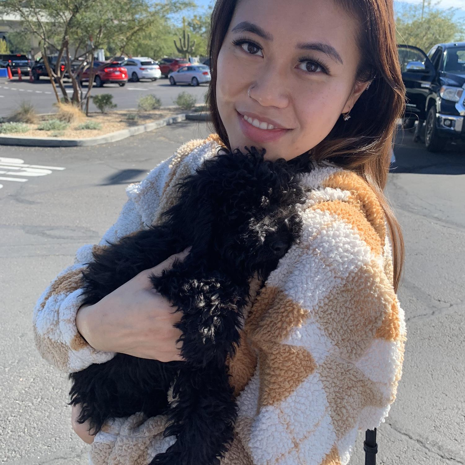 Meeting our lil pooch for the first time! Where is her face?