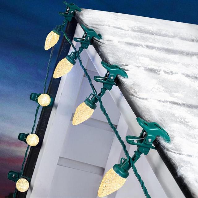 2PACK C9 LED Christmas Lights with 100 Spring Clips, Total 100ft 100 LED Waterproof Strawberry String Lights, Commercial Grade Extendable Perfect for Roofline Patio House Xmas Decor, Warm White