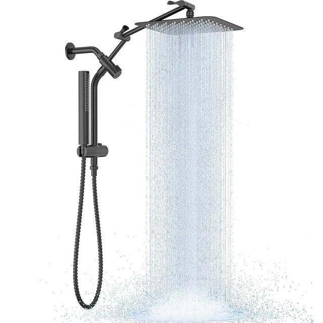 Veken 10" Luxurious All Metal Rain Shower Head with Handheld Spray Combo, High Pressure Rainfall Square Shower Heads with Extension Arm, Wide Dual Showerhead, Bathroom Accessories, Matte Black