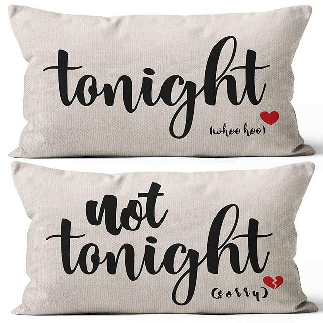 Mancheng-zi Tonight or Not Tonight Reversible Soft Pillow Cover, Wedding Anniversary Bridal Shower Gifts, Gift for Couples, Anniversary, Wedding, Engagement, 20X12 Inch Linen Cushion Cover for Couch