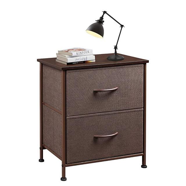 WLIVE Nightstand with 2 Fabric Drawers，Bedside Furniture & End Table Dresser for Bedroom, Living Room, Steel Frame, Wood Top, Easy Pull Handle