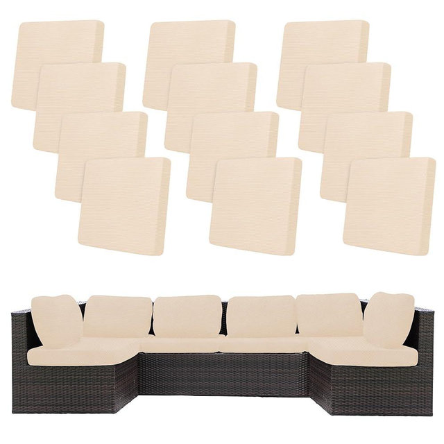 12Pcs Stretch Patio Cushion Covers,Outdoor Couch Covers Replacement,Outdoor Couch & Sofa Slipcovers,for Patio Furniture Cushion Covers,Washable Reusable Furniture Protector (Beige,Cover Only)
