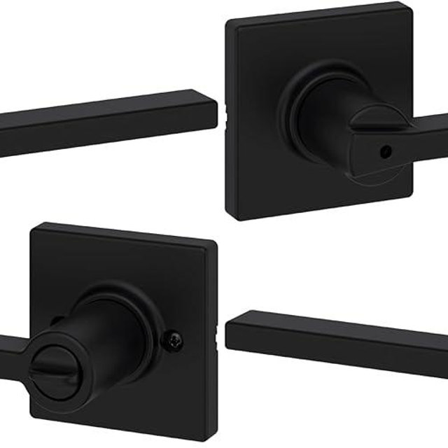 Kwikset Door Handle, Privacy Lock, Matte Black | Bathroom and Bedroom | Reversible | Microban Protection | Pack of 2
