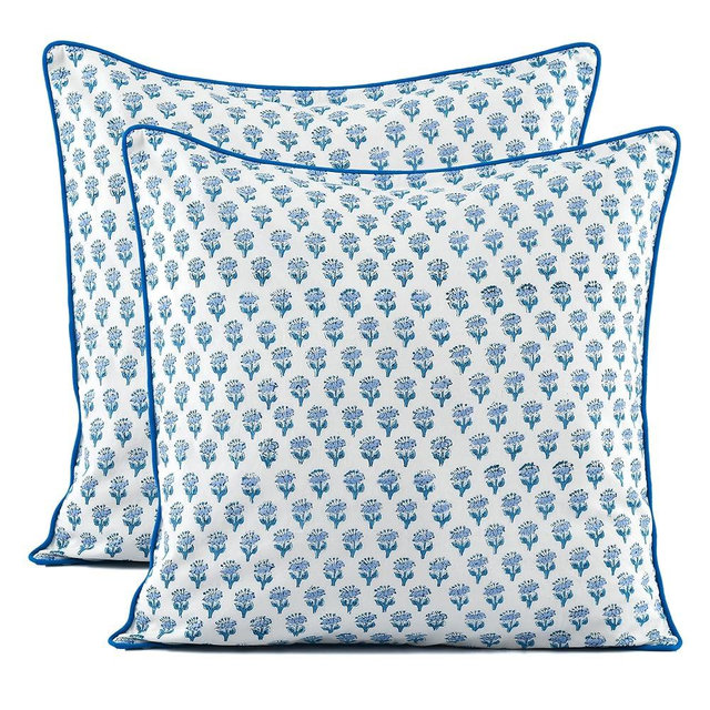 CPC Throw Pillow Covers for Couch, 100% Cotton Block Print Decorative Couch Pillows for Living Room, 100% Cotton Boho Pillow Case 20x20 Inch Apatite Blue