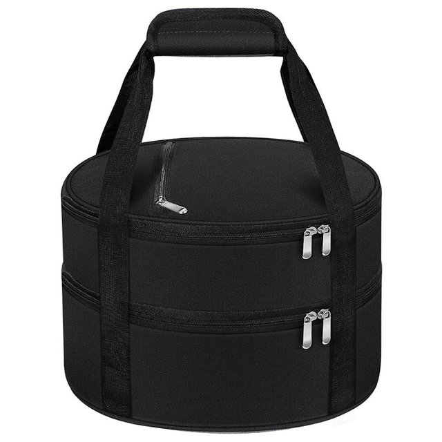 MIAOJIE Round Double Insulated Casserole Carrier, Pie Carrier Bag, Portable Casserole Carrier for Hot or Cold Food Lunch Tote, Lunch Bag for Parties Picnic, Fits 12.5" Baking Dish, Black