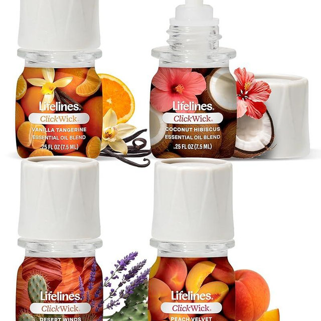 ClickWick Essential Oil Blends for Lifelines Diffusers, 4-Pack Sun-Kissed Escape - Essential Oil Blend Refill for Candle, Plant & Shower Aromatherapy Diffuser - Fragrance for Diffusers