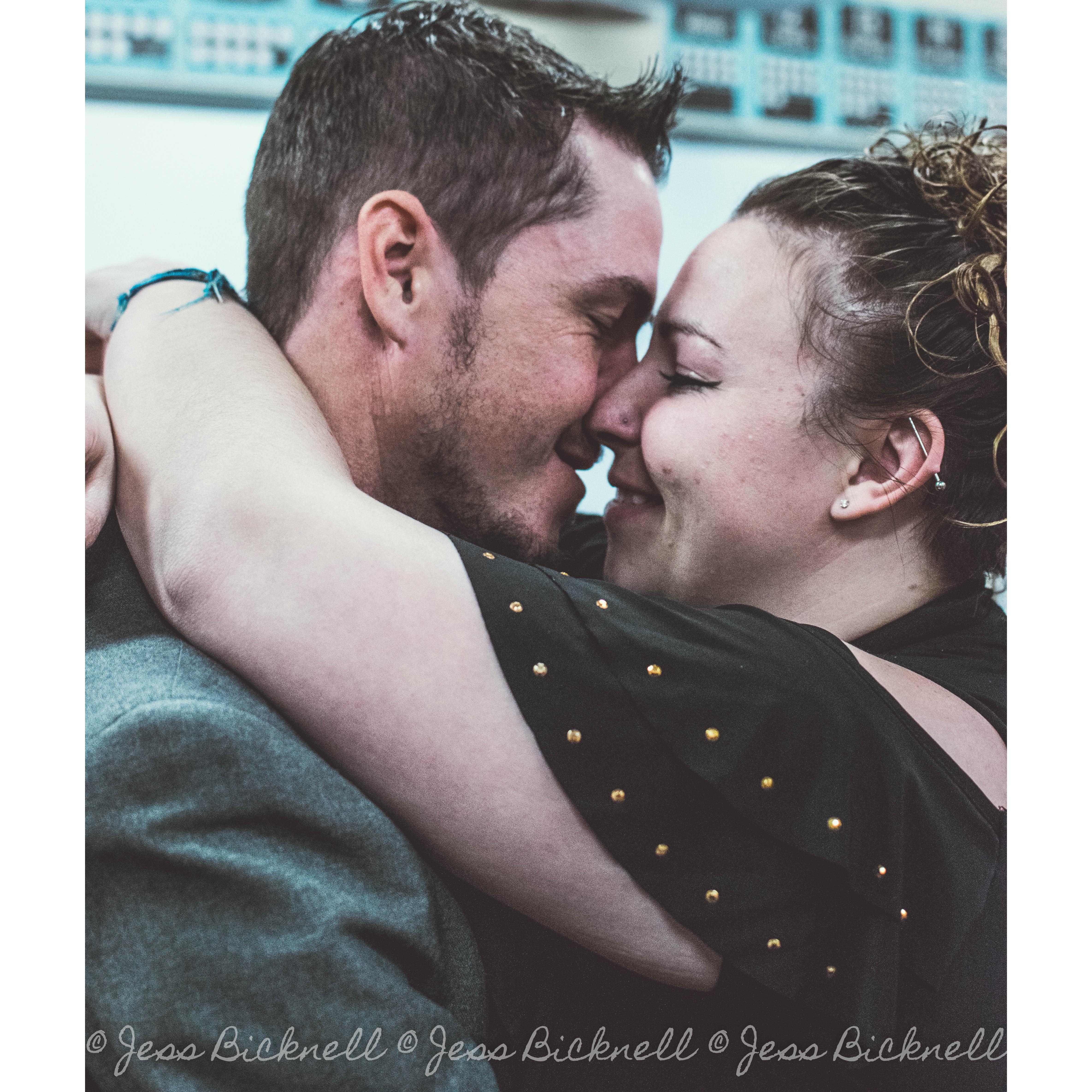 The pure joy of the entire moment can be seen on both their faces here, as they embraced in a hug and a brief kiss.