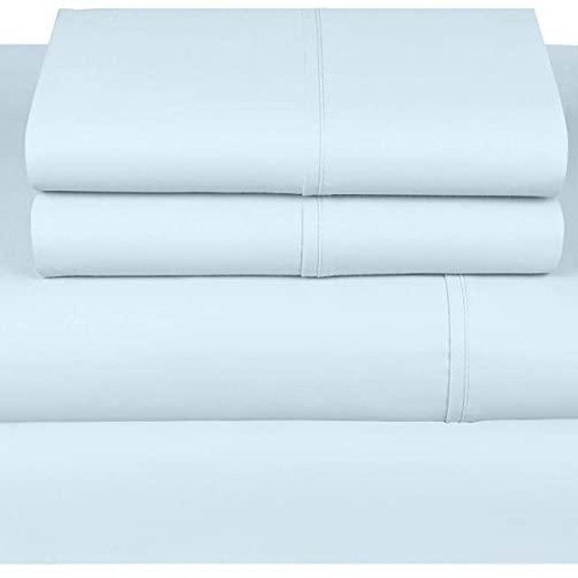 Threadmill Home Linen 600 Thread Count Queen Bed Sheets Set - 100% Extra-Long Staple Cotton Sheets for Queen Size Bed with Deep Pocket, Luxury 4 Piece Bedding Set, Smooth Solid Sateen Weave, Blue