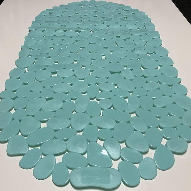 TIKE SMART “Pebbles” Non-Slip Bathtub & Shower Mat 27”x14” Oval - Non-Toxic - Safe, Clean, Anti-Bacterial, Machine-Washable, Superior Grip & Drainage, Vinyl, for Smooth Floors ONLY, Opaque Aqua