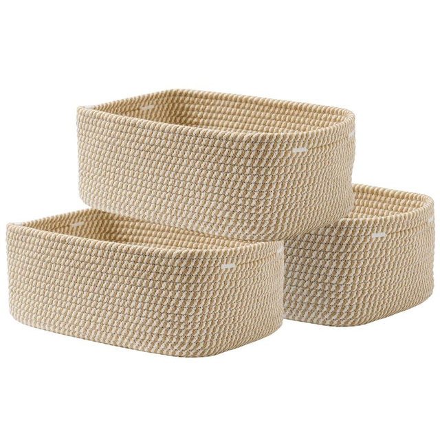 Small Woven Basket, 13.5 x 9.5 x 5 Inches, Storage Basket for Organizing, Cute Small Rope Shelf Closet Cube Storage Bins Baskets for Shelves, Dog Toy Gift Baskets Empty, 3 Pack Brown
