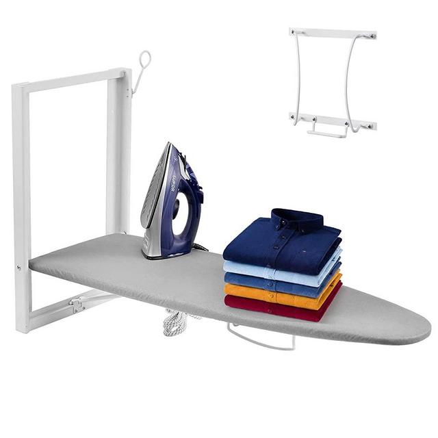 Xabitat Wall Mounted Ironing Board with Iron Holder | 36.2" X 12.2" Compact Mount Fold Down Ironing Board for Small Spaces | Space Saving with Cotton Fabric Cover | White and Grey
