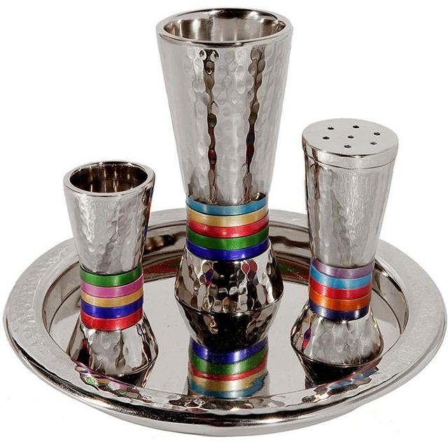 Jewel-tone Hammered Havdalah Set with Tray by Yair Emanuel