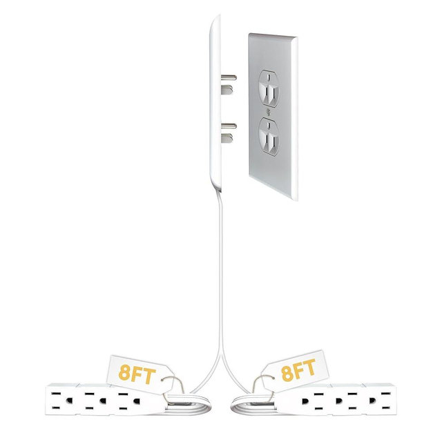 Sleek Socket Original & Patented Ultra-Thin Outlet Concealer With Cord Kit, Flat Extension With Multi Outlets Power Strip, Ideal for Home Improvement, Hide Bulky and Messy Cords