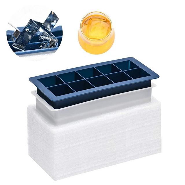 Silicone Clear Ice Cube Tray - Crystal Clear 2 Inch Ice Cube Maker，10 Large Ice Cubes Mold for Whiskey and Cocktail