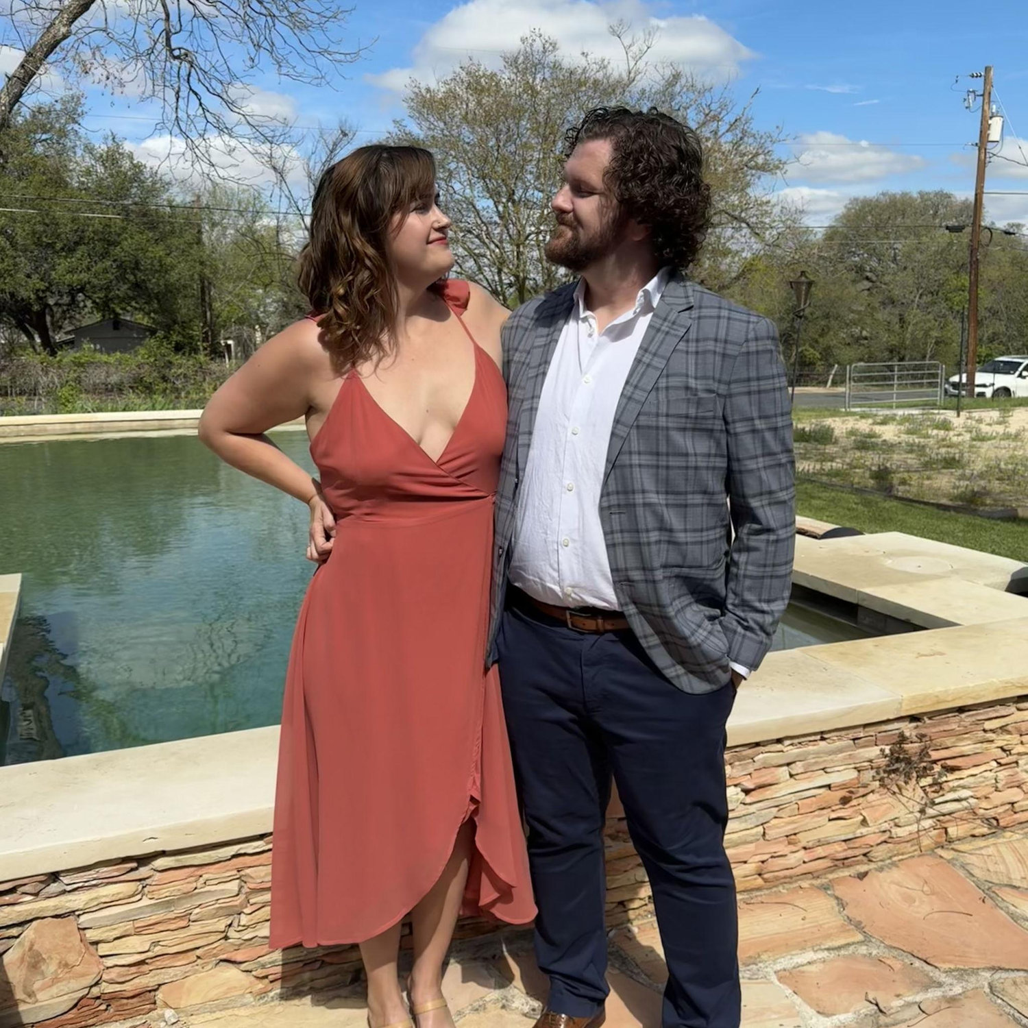 Before Cat & Alex's wedding (Sara really likes this dress)