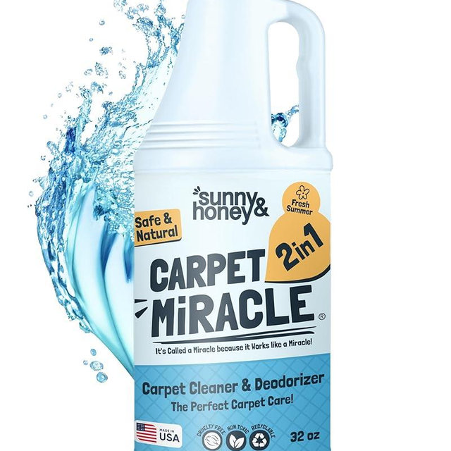 Sunny & Honey Carpet Cleaner Solution - 32 Fl Oz, Fresh Summer Scent - Rug Shampoo & Upholstery Cleaning Solution - Pet Odor Eliminator & Pet Stain Remover