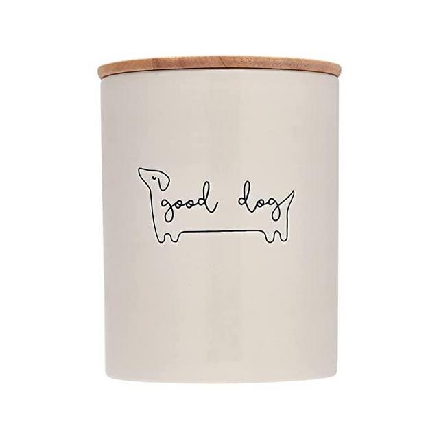Pearhead Good Dog Treat Jar, Ceramic and Wood Pet Treat Canister, Dog Biscuit Storage Jar