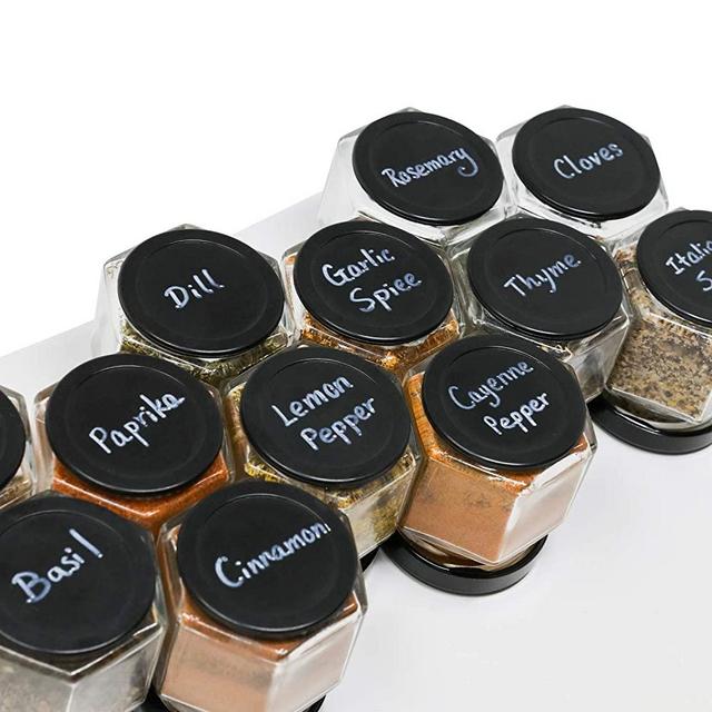 12 x 2 oz Strong Magnetic Spice Jars Glass Empty with Rewritable Bottom, Chalk Pen, Wall Mount Steel Board to Create Your Own Spice Rack
