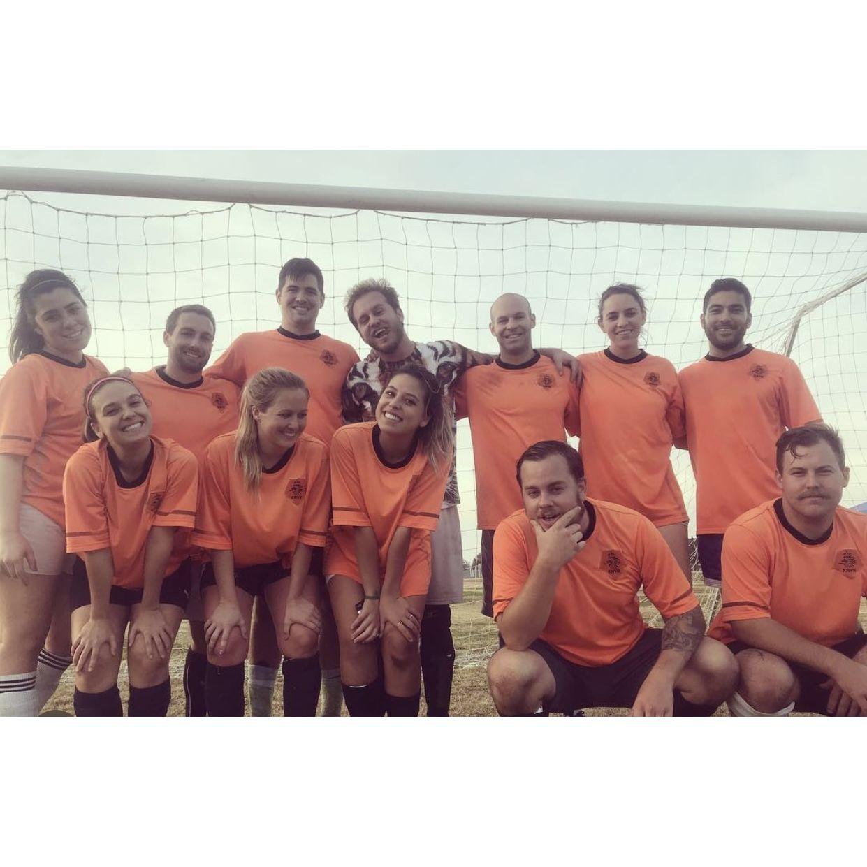 How we first met, co-ed soccer league. Team name: "Game of Throw-Ins"