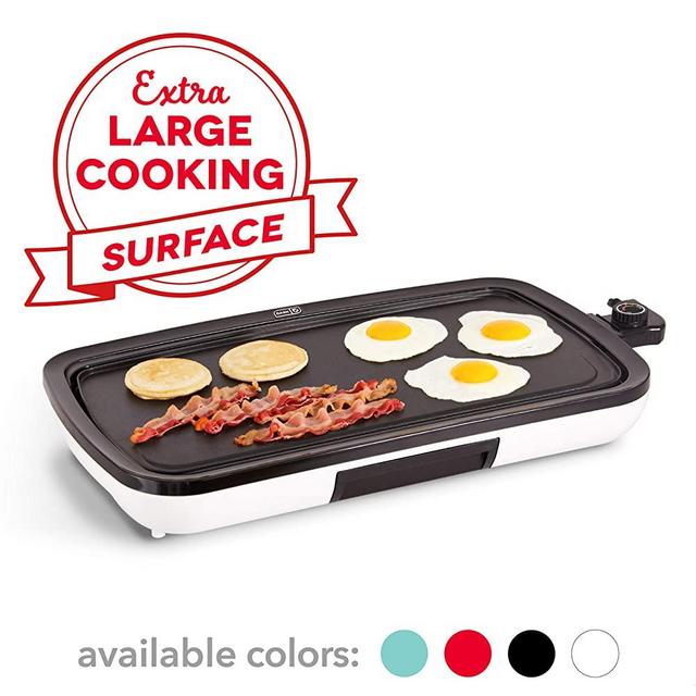 DASH DEG200GBWH01 Everyday Nonstick Electric Griddle for Pancakes, Burgers, Quesadillas, Eggs & other on the go Breakfast, Lunch & Snacks with Drip Tray + Included Recipe Book, 20in, White