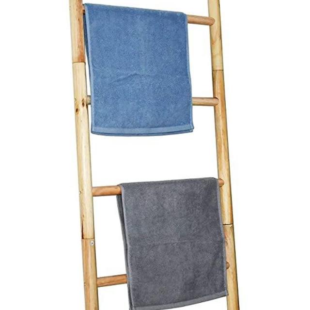 OwlGift Blanket Ladder Wooden Decorative, Rustic Blanket Ladder, Farmhouse Towels Holder Rack, Wall Leaning Ladders, Ladder Shelf Stand