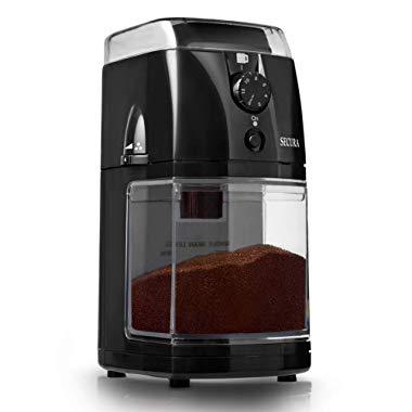 Secura Electric Burr Coffee Grinder Mill, Adjustable Cup Size, 17 Fine to Coarse Grind Size Settings for Drip, Percolator, French Press and Turkish Coffee Makers, Black