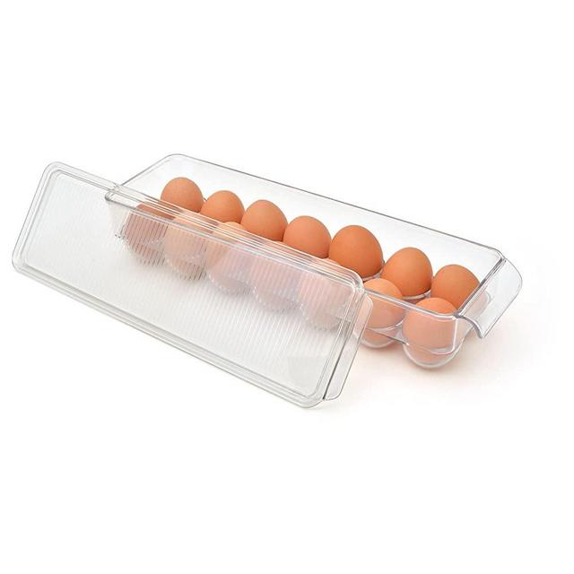 Totally Kitchen Plastic Egg Holder | BPA Free Fridge Organizer with Lid & Handles | Refrigerator Storage Container | 14 Egg Tray, Clear