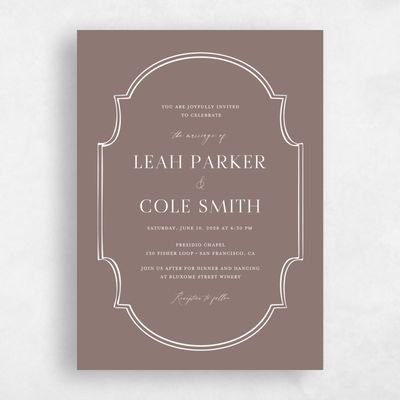 Taupe, Brown Wedding Invitation - Alpino Portrait