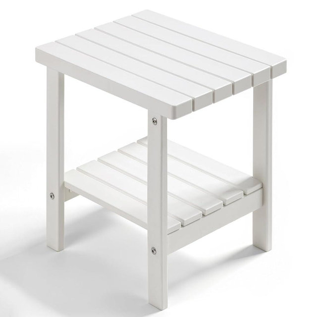 PASAMIC 2-Tier Adirondack Square Side Table, 17" HDPE Outdoor Side Tables, Weather Resistant End Table for Patio, Backyard, Pool, Indoor Companion, Beach, Easy Maintenance (White)