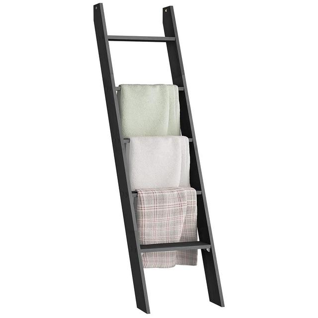 VASAGLE Blanket Ladder Decorative Farmhouse - for The Living Room, 5-Tier Ladder Shelf, Ladder Rack for Storage and Decor, Ebony Black ULLS018B56