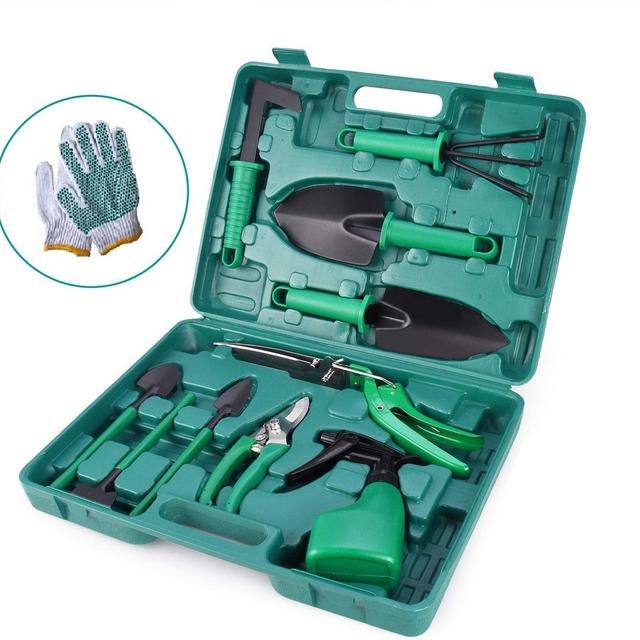 Gardening Tools Set, 10 Pieces Garden Tools Kit, Including Digging Weeder, Rake, Shovel, Sprayer, Multifunctional Gardening Gifts for Gardeners Men Women, Green