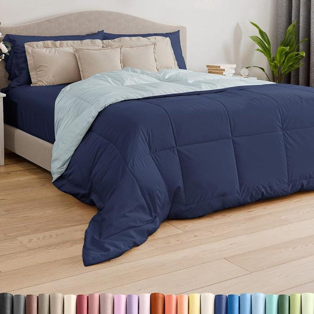 King Size, Navy Blue/SkyBlue Alternative Down Comforter - Warm, Lightweight & Breathable Hotel Quality Bedding Set for Men, Women, Kids & Teens - All Season Cooling Microfiber Duvet Insert Comforter