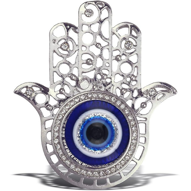 Aqua79 Evil Eye Hamsa Sparkling Refrigerator Magnet - Silver Sparkling Charm Rhinestones Crystals, Cute Sparkly Hand Magnet for Kitchen Door Fridge, Cool Home and Office Novelty Decor - 2 Inch