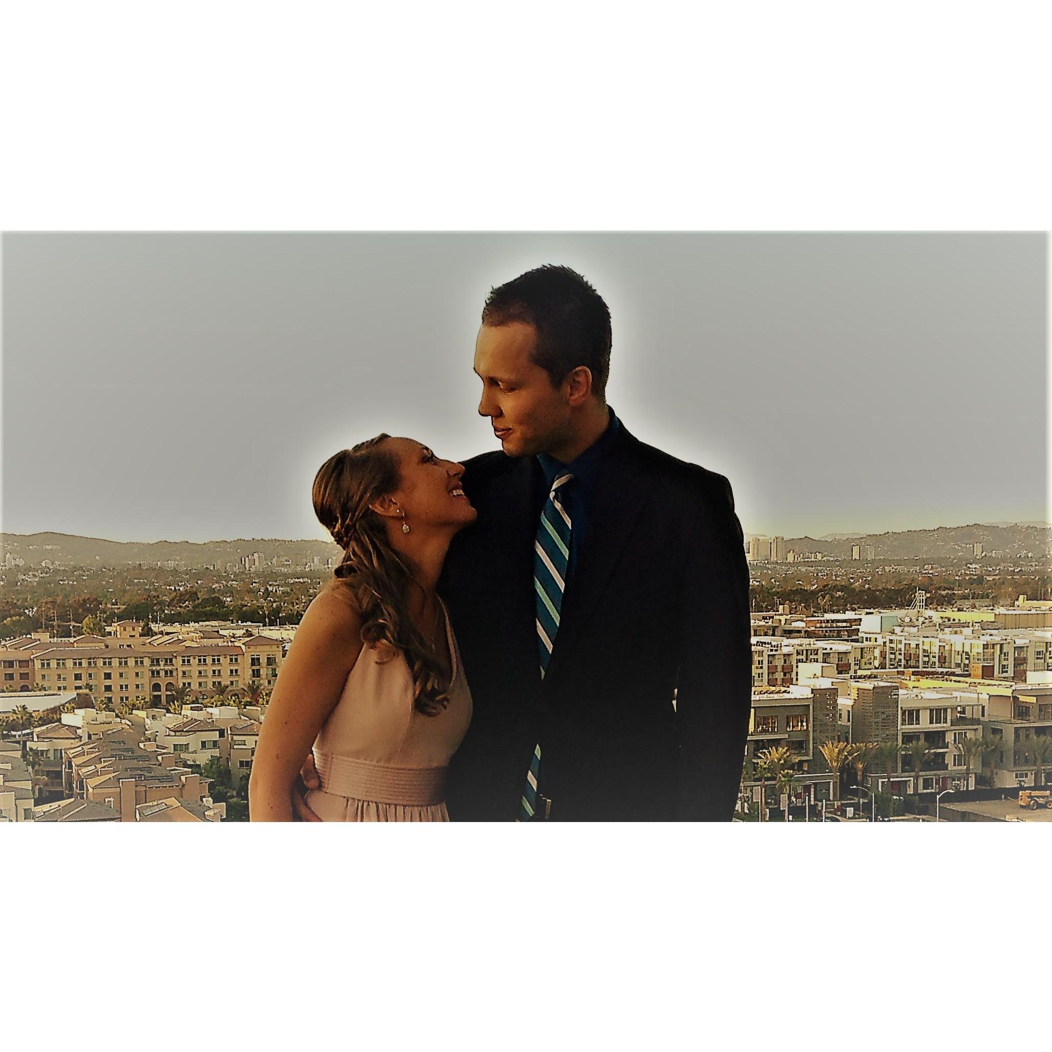 Standing at the scenic overlook at Loyola Marymount University in L.A. celebrating at Chris and Lauren's wedding reception in 2016.