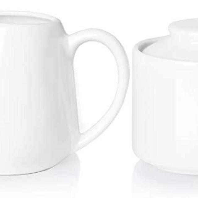 ONTUBE Porcelain Sugar and Creamer Set of 3,Cream Pitcher, Spoon, Sugar Bowl with Lid,Cream White