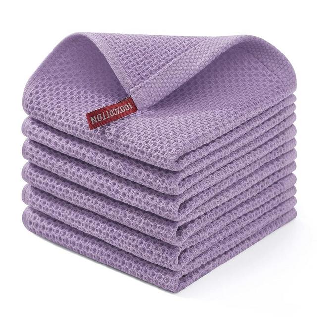 Homaxy 100% Cotton Waffle Weave Kitchen Dish Cloths, Ultra Soft Absorbent Quick Drying Dish Towels, 12 x 12 Inches, 6-Pack, Lavender