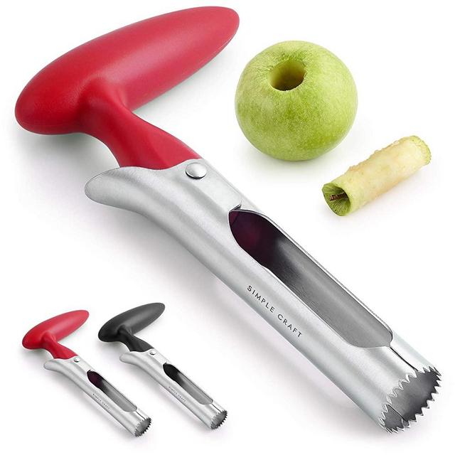 Simple Craft Apple Corer - Premium Stainless Steel Apple Corer Tool For Removing Cores & Pits - Sharp Serrated Core Remover For Apples & Pears (Red)