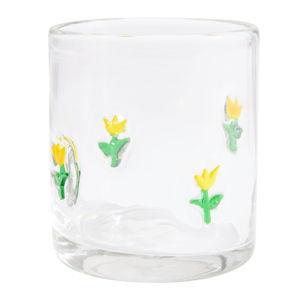Yellow Flower Charm Inlay Double Old Fashioned Glass