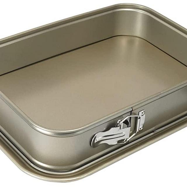 Chenchen Non-stick Springform Pan Cheesecake Pan,Tiramisu Pan,Rectangle Cake Pan with Removable Bottom, Gold,14 x 9 x 3 inch