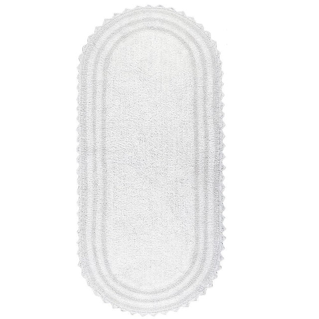 Royal Blaze Soft White Crochet Reversible Bath Mat Runner 100% Cotton 60" Long Bathroom Rug Runner, Large Oval 24"x60"