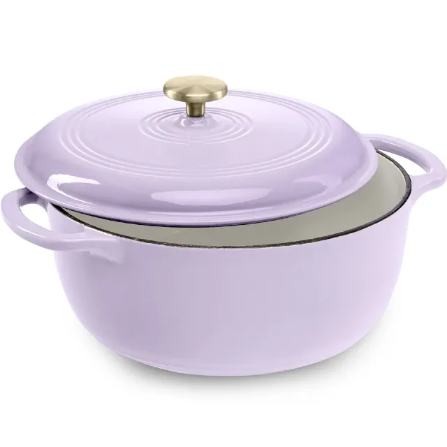 Best Choice Products 7.5 Quart Enamel Cast-Iron Dutch Oven, Heavy-Duty Cookware w/ Dual Handles, Lid - Lavender Mist