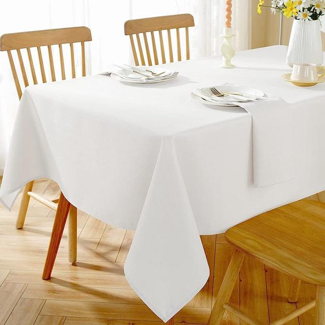SASTYBALE Rectangle Textured Fabric Tablecloth Waterproof Washable Faux Linen Table Cloth, Woven Burlap Table Cover for Dining, Party, Wedding, Indoor Outdoor (52 x 70 Inch Rectangular, White)