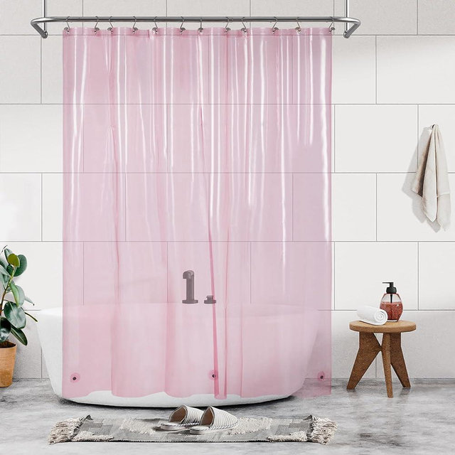 Shower Curtain Liner - Premium Clear Pink PEVA Shower Liner with 3 Magnets and Metal Grommets, Waterproof Lightweight Plastic Standard Size Shower Curtains for Bathroom - Translucent Pink